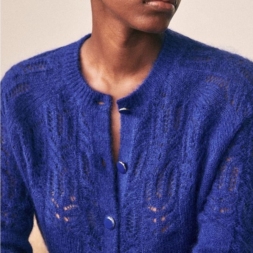 Sézane Royal Blue Mohair Knit Cardigan